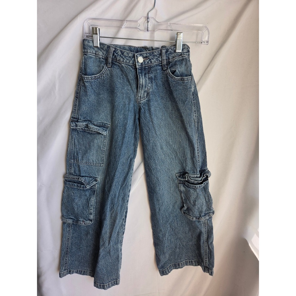 Art Class Cargo Jeans Kids Blue Medium Wash Relaxed Mid Rise Wide Leg